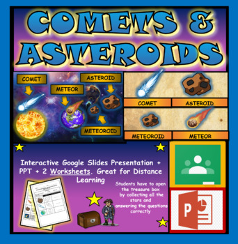 Preview of Comets & Asteroids, Space: Interactive Google Slides + PPT + 2 Worksheets