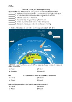 Preview of Asteroids, Comets, and Meteors - Worksheet | Printable & Distance Learning