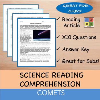 Preview of Comets - Reading Passage x 10 Questions - 100% EDITABLE