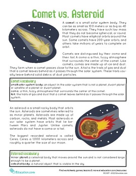 Preview of Comets and Asteroids Worksheet!
