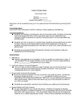 Preview of Comic Book Club Syllabus Template
