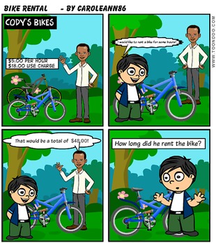 Preview of Comic Book-Graphic Word Problem (Bike Rental)