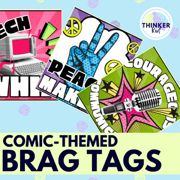 Preview of Comic Themed Brag Tags - Growth Mindset and SEL