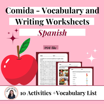 Preview of La Comida Food - Spanish Vocabulary and Writing Worksheets
