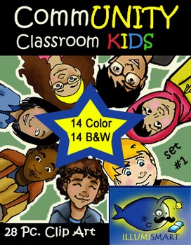 Preview of CommUNITY Classroom Kids: Set 1 (28 Piece Clip-Art of Diverse School Kids!)
