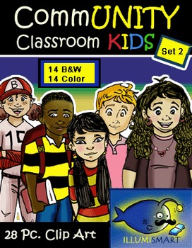 Preview of CommUNITY Classroom Kids: Set 2 (28 Piece Clip-Art of Diverse School Kids!)