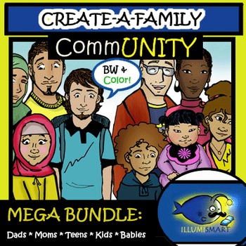 Preview of CommUNITY "Create-a-Family" Bundle 122pc. Clip-Art Set! BW and Color!