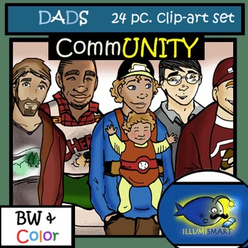 Preview of CommUNITY DADS/Men 24pc. Clip-Art Set! BW and Color!
