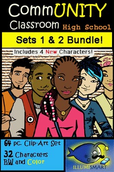 Preview of CommUNITY High School BUNDLE: Sets 1 & 2 (64 pc. Clip-Art w/ 4 New Kids!)!)