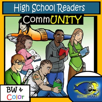 CommUNITY High School Teen Work & Study Groups: 14 pc. Clip-Art Set! BW &  Color