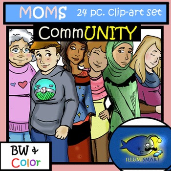 Preview of CommUNITY MOMS/Women 24pc. Clip-Art Set! BW and Color!