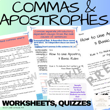 Preview of Apostrophes, Possessives, Commas: Punctuation Practice Worksheets English 6-12th