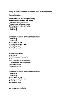 Preview of Comma Chameleon Song Parody Lyrics