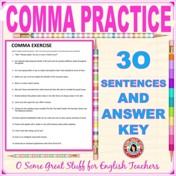 Preview of Comma Practice Worksheet - 30 Sentences with Detailed Answer Key