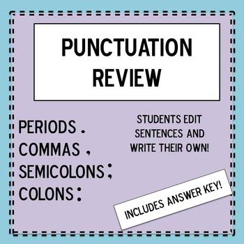 Preview of Punctuation Practice- Commas, Periods, Semicolons, and Colons
