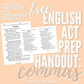 Preview of Comma Handout ACT Prep - English Grammar Review