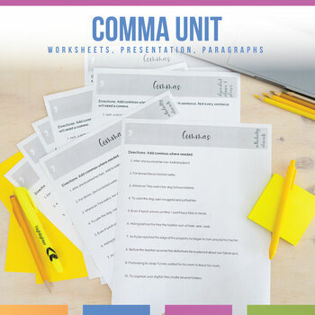 Preview of Comma Practice Punctuation Activities | Paragraphs, Lesson Plan, & Powerpoint