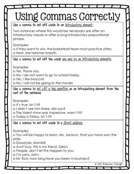 Comma Practice Sheets by 2fulbrighthugs | Teachers Pay Teachers
