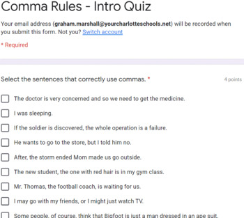 Preview of Comma Quiz