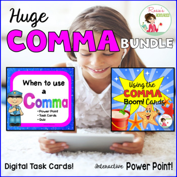 Preview of Comma Rules PowerPoint and activities with BOOM Cards