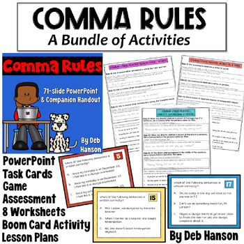 Preview of Comma Rules Bundle: Worksheets, Task Cards, PowerPoint