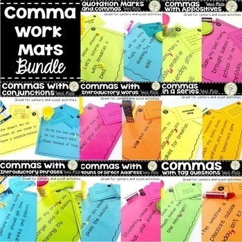 Preview of Comma Rules Centers Scoot Activity Work Mats BUNDLE ELA TEST PREP