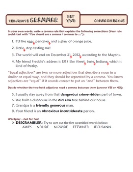 Preview of Comma Rules Lesson One: Ten-Minute Grammar Unit #16
