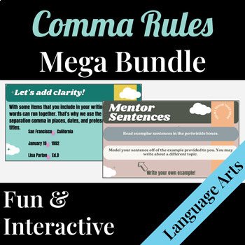 Preview of Comma Rules Mega Bundle | Lessons & Mentor Sentences | Interactive
