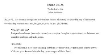Preview of Comma Rules Practice