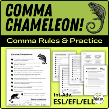 Preview of Comma Rules and Comma Worksheets for Advanced ESL and ELA Writing Grammar