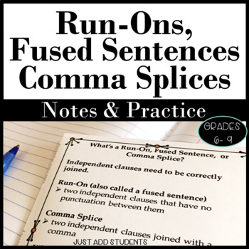 Preview of Run On Sentences Fused Sentences Comma Splices Activities and Practice