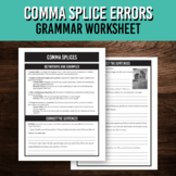 Comma Splice Review Grammar Worksheet | Middle and High Sc