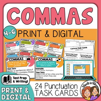 Preview of Comma Task Cards for Different Comma Rules | Print & Digital | + Anchor Charts!