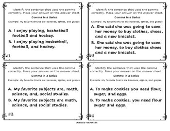 Comma Task Cards by Teacher Alias | TPT