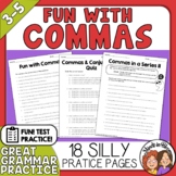 Commas Practice - Silly Worksheets for Engagement! Fun Test Prep!