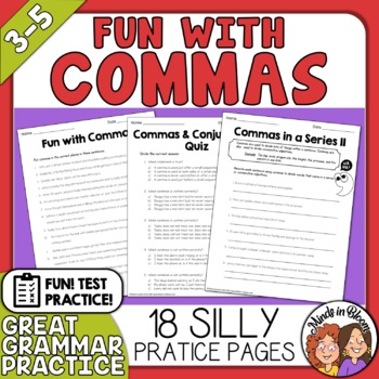 Preview of Commas Practice - Silly Worksheets for Engagement! Fun Grammar ELA Test Prep!