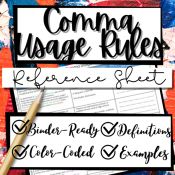 Preview of Middle School Grammar: Comma Usage Graphic Organizer Sheet (Reference Notes)