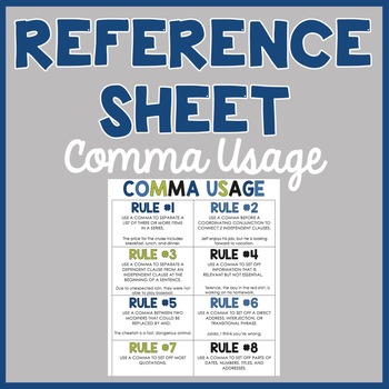 Preview of Comma Usage: Reference Sheet