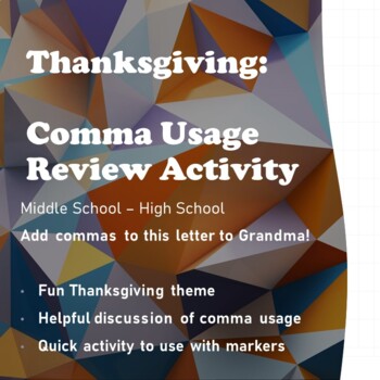 Preview of Comma Usage Review Activity: Edit Timmy's Letter to Grandma by Inserting Commas