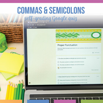 Preview of Comma or Semicolon Activity | Self-Grading Punctuation Quiz