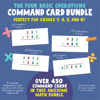 Preview of Montessori Command Cards: 4 Operations BUNDLE | Math Printables