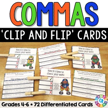 Preview of Comma Rules Practice Task Cards Use Commas in a Series, Commas & Quotation Marks