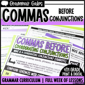 Preview of Coordinating Conjunctions Worksheets & Activities - Commas Before Conjunctions