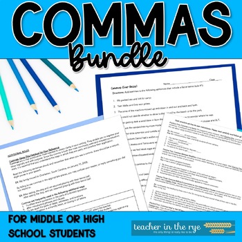 Preview of Commas Bundle: Rules, Practice Worksheets & Quiz for MS or HS English Mechanics