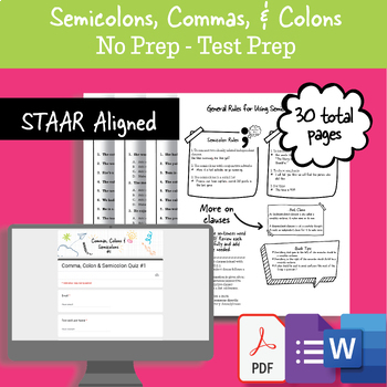 Preview of Commas, Colons, & Semicolons: Grammar/Revising & Editing for English/ELA