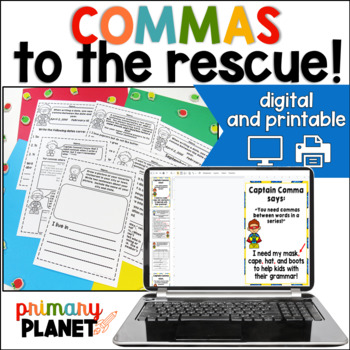 Preview of Commas - Comma Rules - Comma Worksheets and Anchor Charts