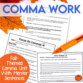 Preview of Commas and Comma Rules - Halloween Mentor Sentences Writing Activities