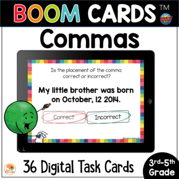 Preview of Commas BOOM CARDS™ Task Cards and Comma Rules: Punctuation Digital Resource