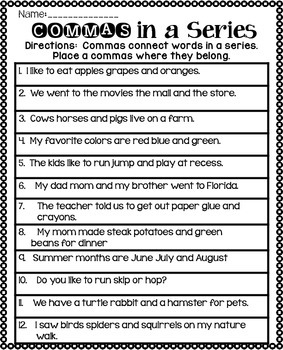Commas in a Series by Teaching Second Grade | Teachers Pay Teachers