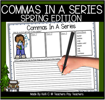 Preview of Commas In A Series Worksheets | Spring | Writing Sentences